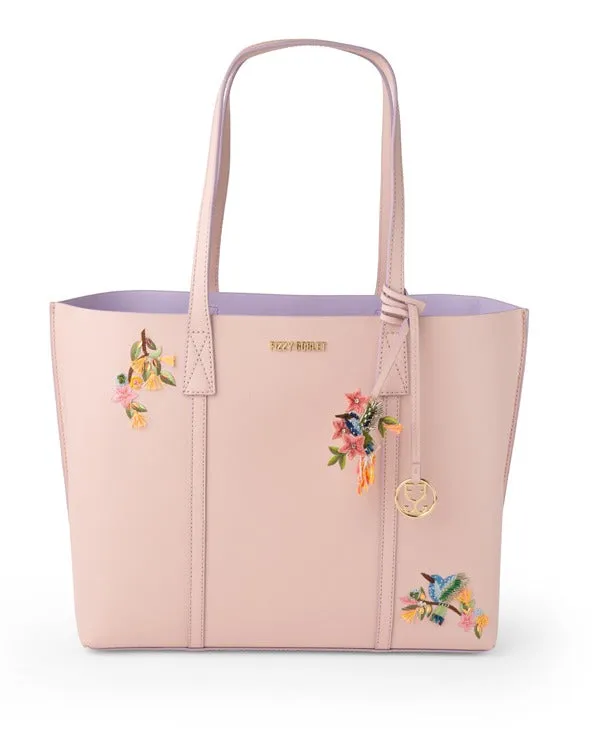 Fizzy Tote Leather : Blush Pink (With hummingbird and floral embroidery)