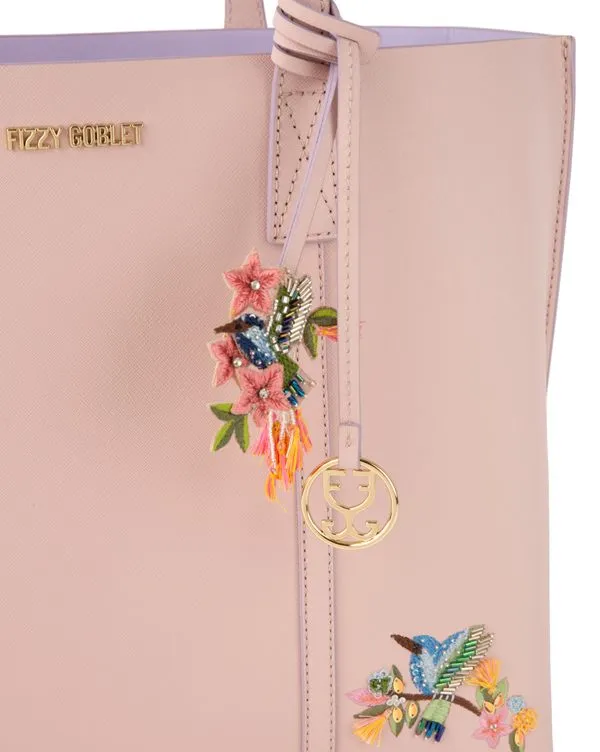 Fizzy Tote Leather : Blush Pink (With hummingbird and floral embroidery)