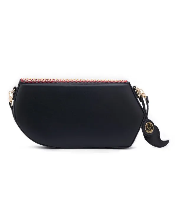 GEO Shoulder Bag Leather : Black (With Colourful Beads)