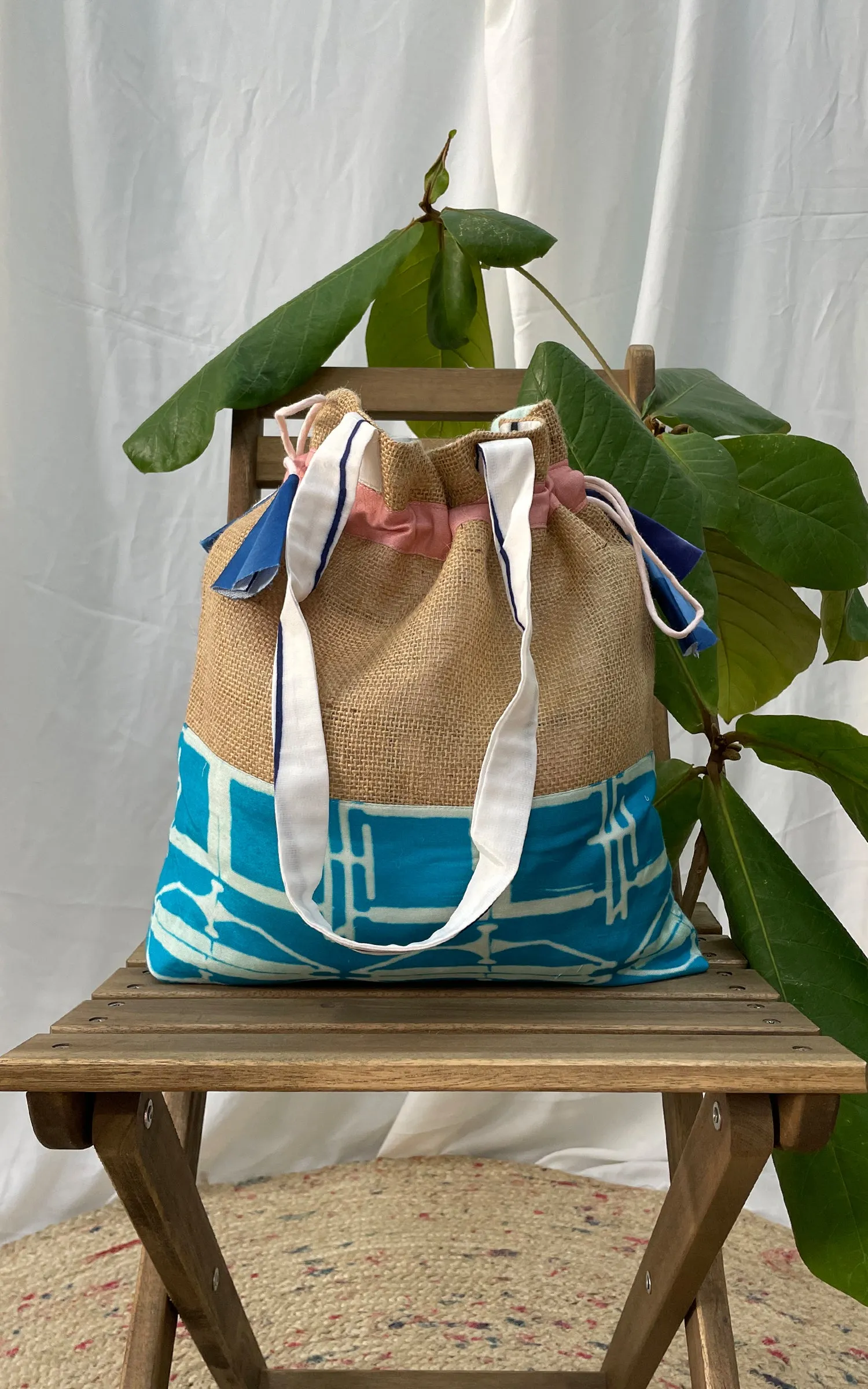 Hand Brush Painted Drawstring Tote Bag