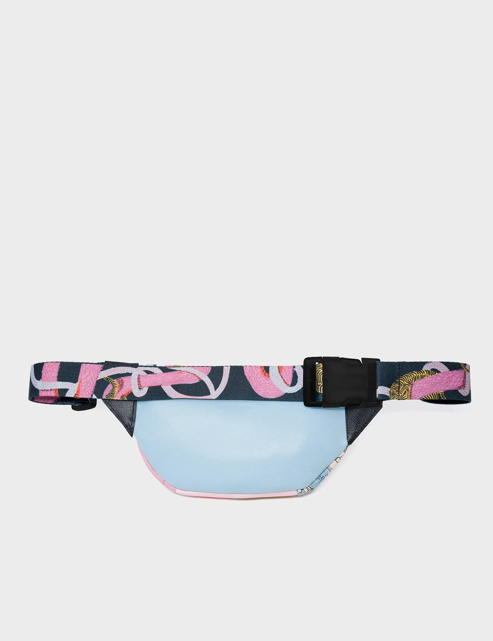 Harold Fanny Pack Blush Pink And Stratosphere Blue Leather - Tangle Rumble Print