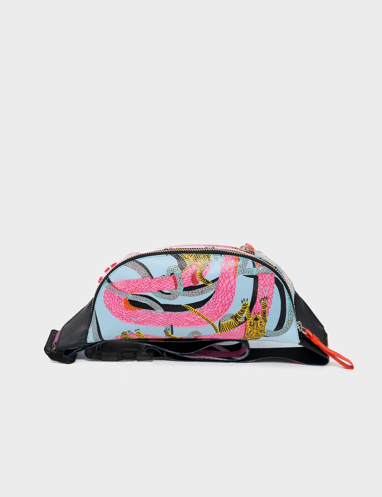 Harold Fanny Pack Blush Pink And Stratosphere Blue Leather - Tangle Rumble Print