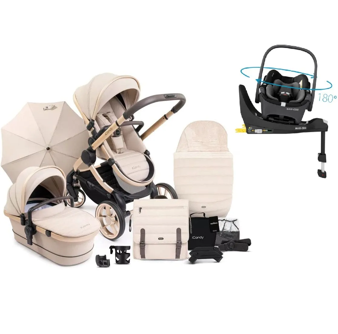 iCandy Peach 7 Maxi Cosi Pebble 360 Complete Travel System Bundle - Biscotti