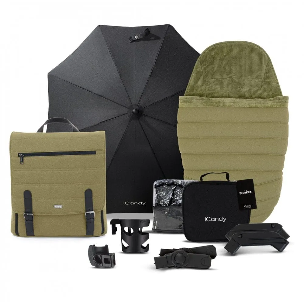 iCandy Peach 7 Maxi Cosi Pebble 360 Complete Travel System Bundle - Olive (Black Parasol)