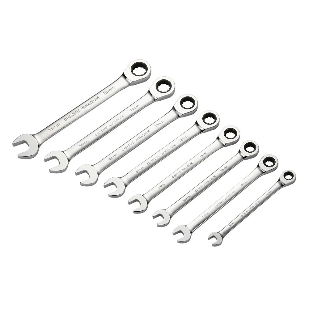 Icetoolz 41B8 8 15mm Combination Ratchet Wrench set