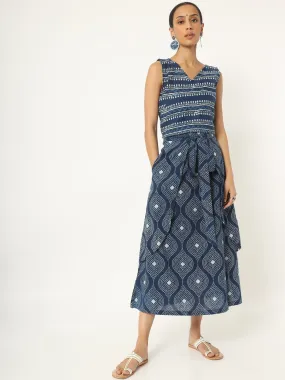 Indigo Blue Hand Block Prined Top-Skirt Set