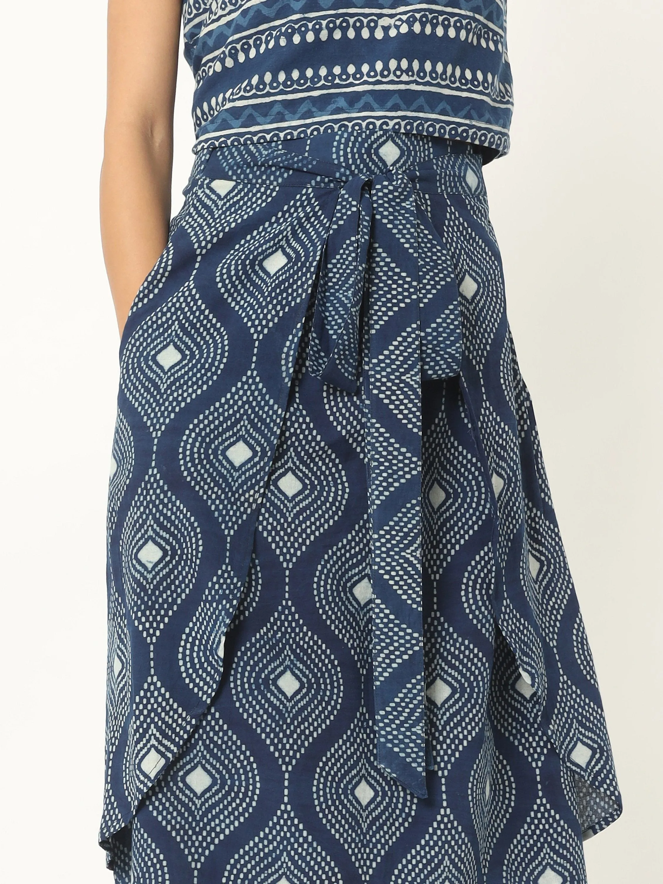 Indigo Blue Hand Block Prined Top-Skirt Set