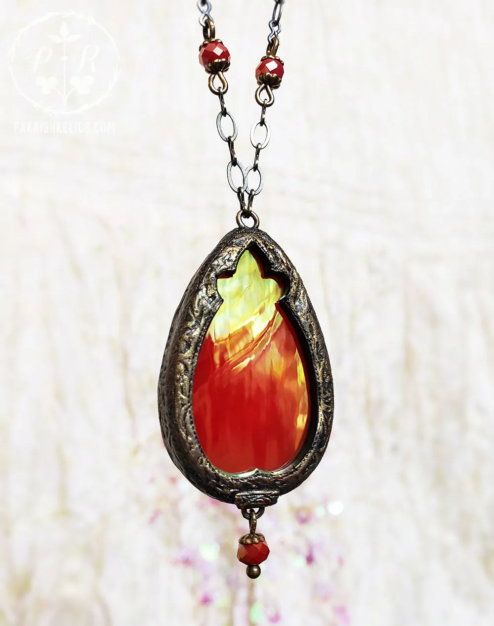 Iridescent Fire Arch Stained Glass Amulet