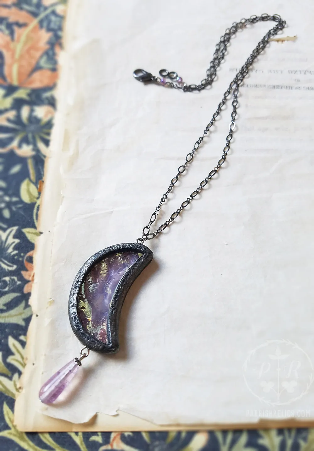 Iridescent Lavender Luna Crescent ~ Stained Glass Amulet