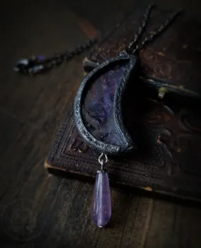 Iridescent Lavender Luna Crescent ~ Stained Glass Amulet