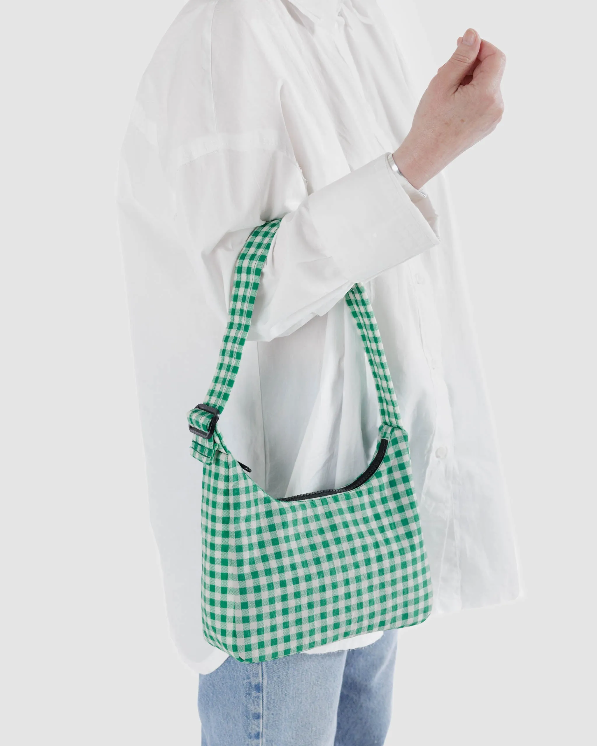 Mini Nylon Shoulder Bag in Green Gingham