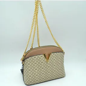 Monogram pattern chain crossbody bag - white/taupe