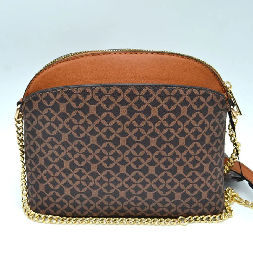 Monogram pattern chain crossbody bag - white/taupe