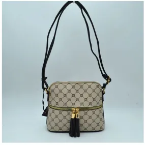 Monogram pattern crossbody bag - khaki/black