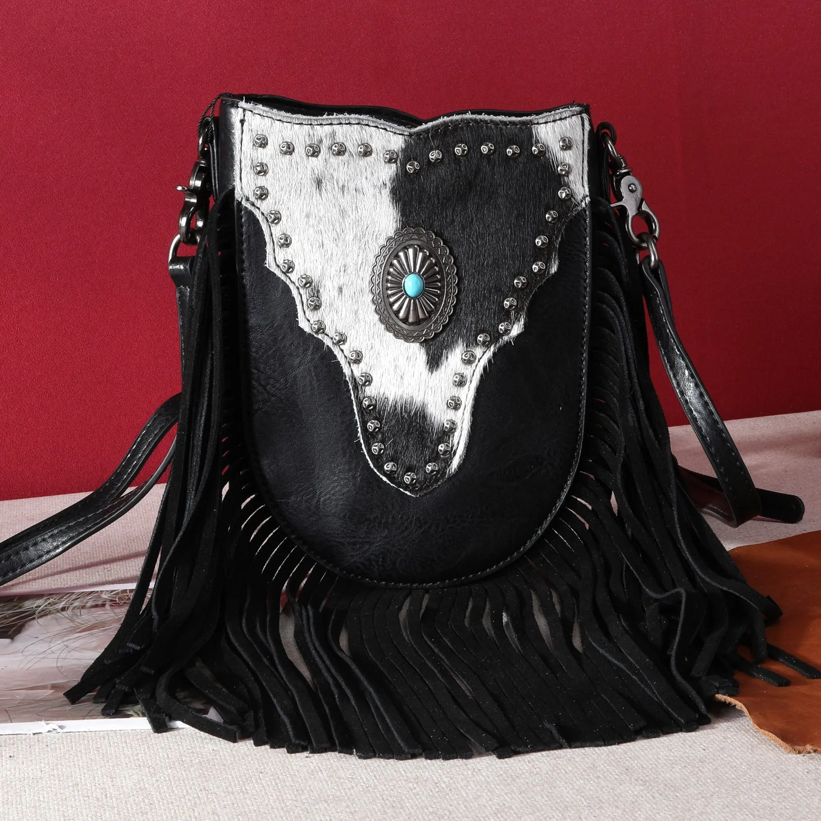 MW1243-8369 Montana West Hair-On Cowhide Fringe Crossbody