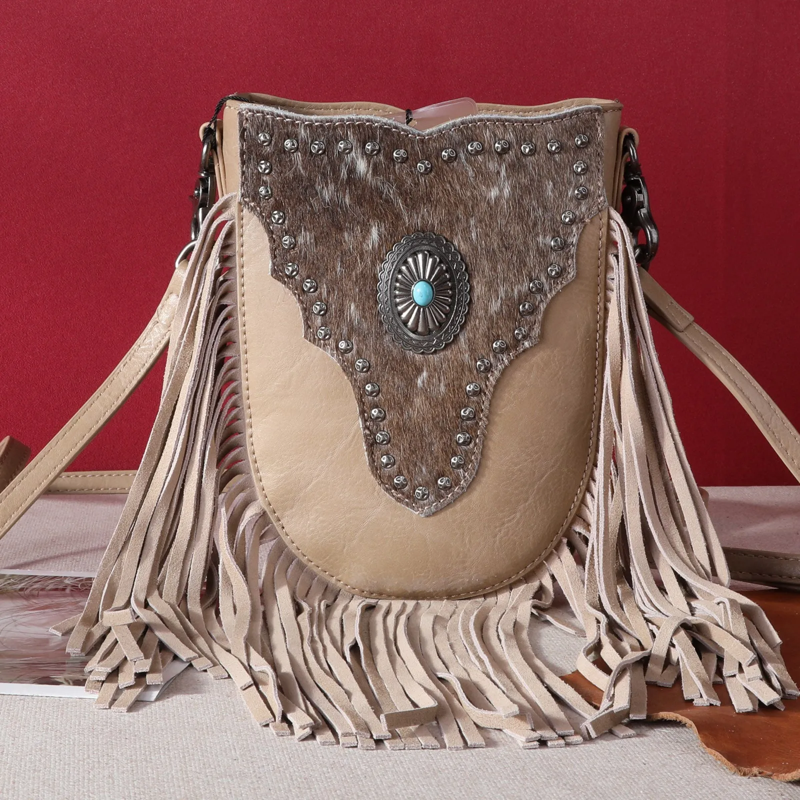 MW1243-8369 Montana West Hair-On Cowhide Fringe Crossbody