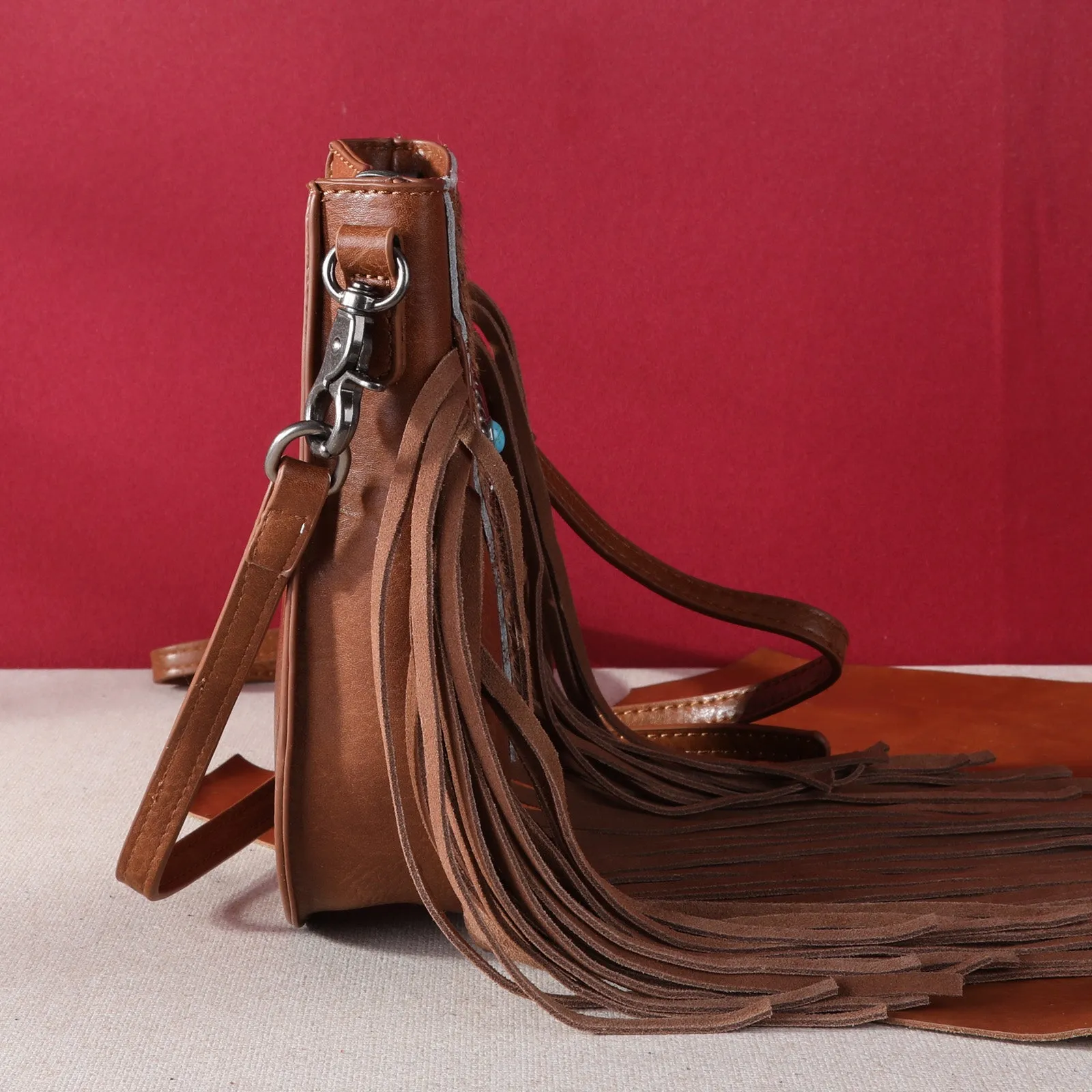 MW1243-8369 Montana West Hair-On Cowhide Fringe Crossbody