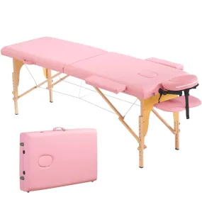 Naipo Massage Table Portable Massage Spa Lash Bed with Carrying Bag Height Adjustable Wooden  Capacity 496LBS Pink