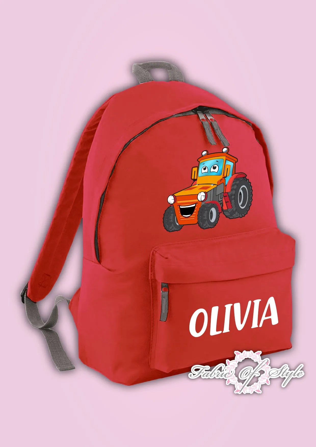 Personalised Kids Backpack - Any Name Tractor Girls Boys Back To School Bag