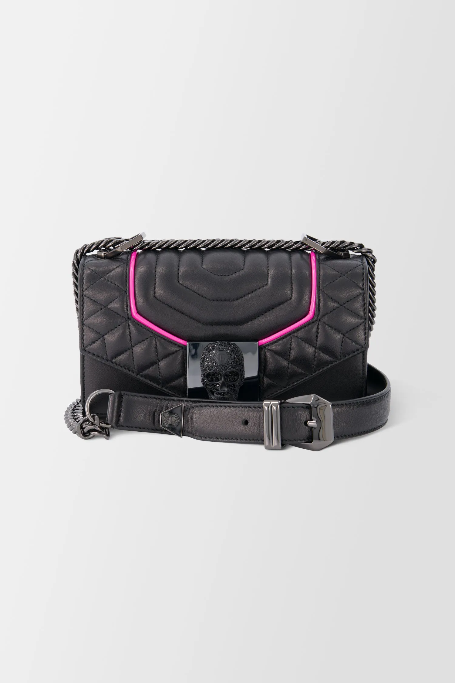 Philipp Plein Black/Fuchsia Crystal Skull Shoulder Bag