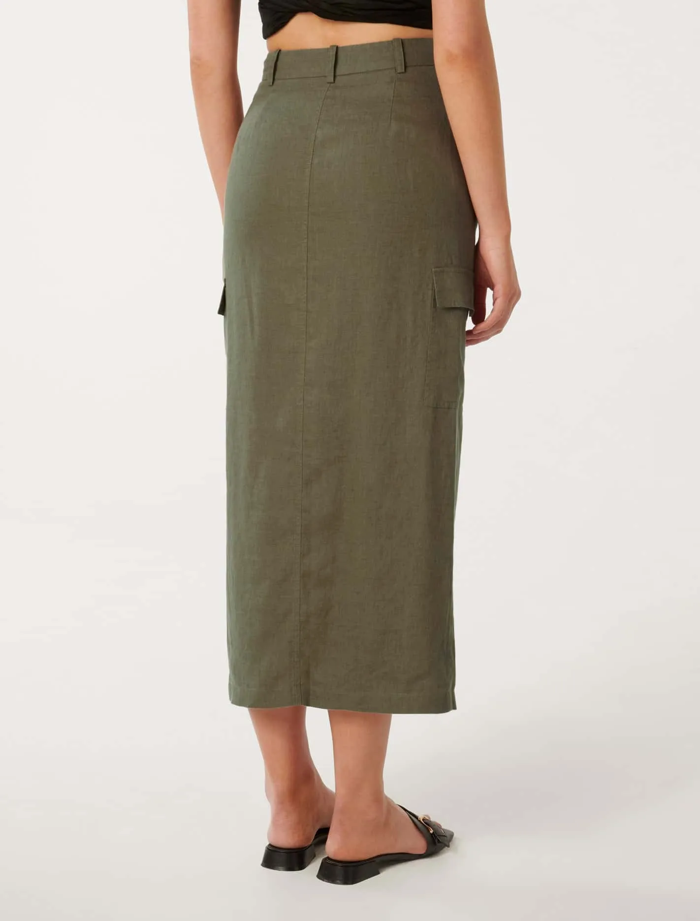 Ronnie Linen Cargo Midi Skirt