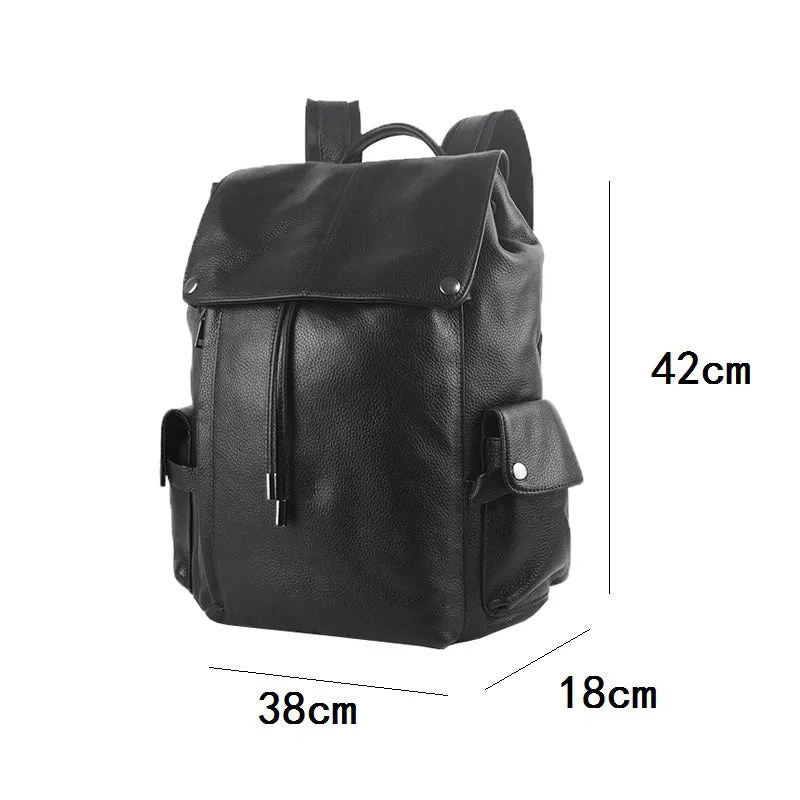 Unisex cowhide leather backpack Flap design