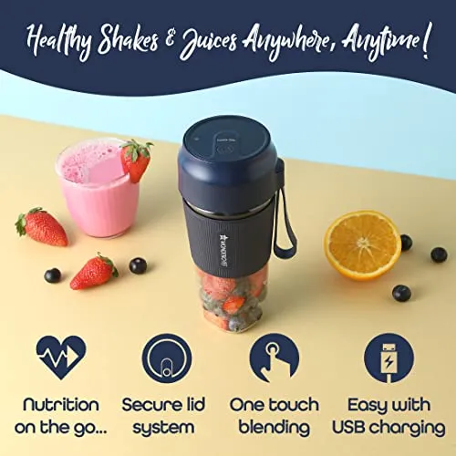 Wonderchef Nutri-Cup Portable Blender | USB Charging | Battery Operated Rechargeable Blender | 300ml | Blue