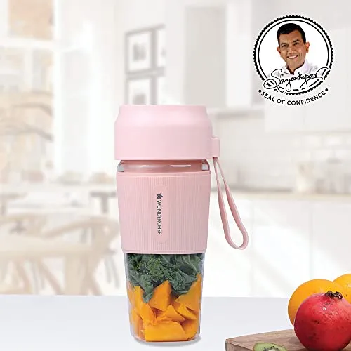 Wonderchef Nutri-Cup Portable Blender | USB Charging | Battery Operated Rechargeable Blender | 300ml | Pink