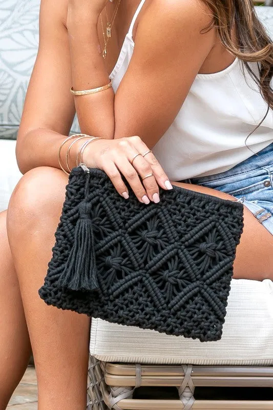 Woven Macrame Tassel Clutch