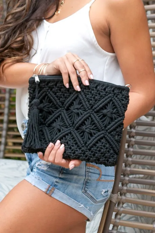 Woven Macrame Tassel Clutch